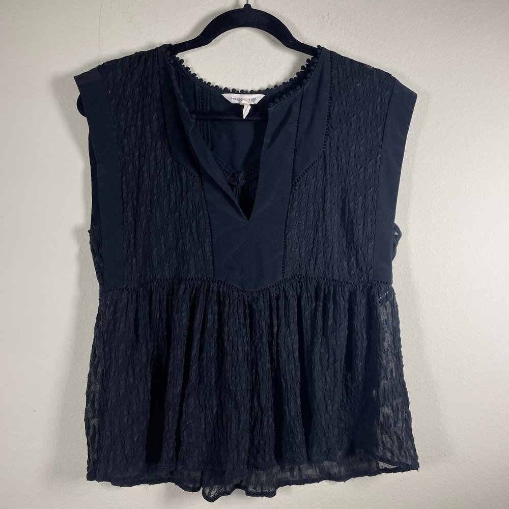 Rebecca Taylor Women's SS Silk Blend Sheer Lace V-Neck Top Size: 6